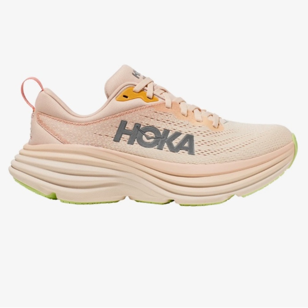 HOKA BONDI 8 Running Shoes - LIKE NEW - Cream/Peach and Green